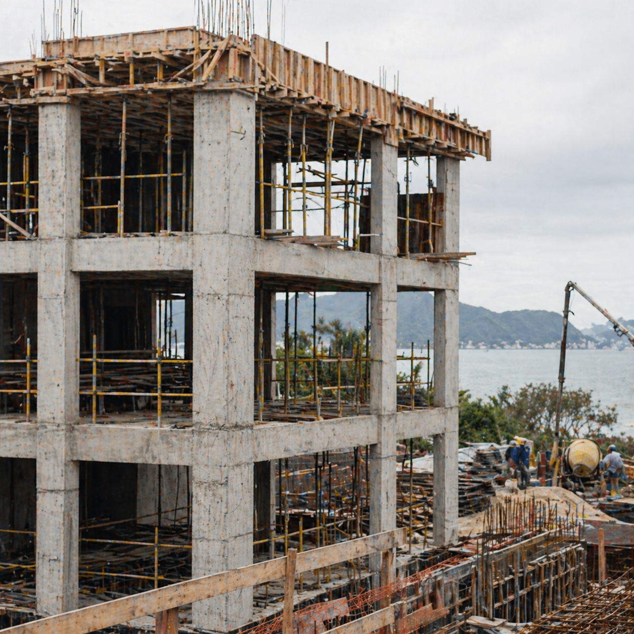 Edifício em construção em fase de estrutura