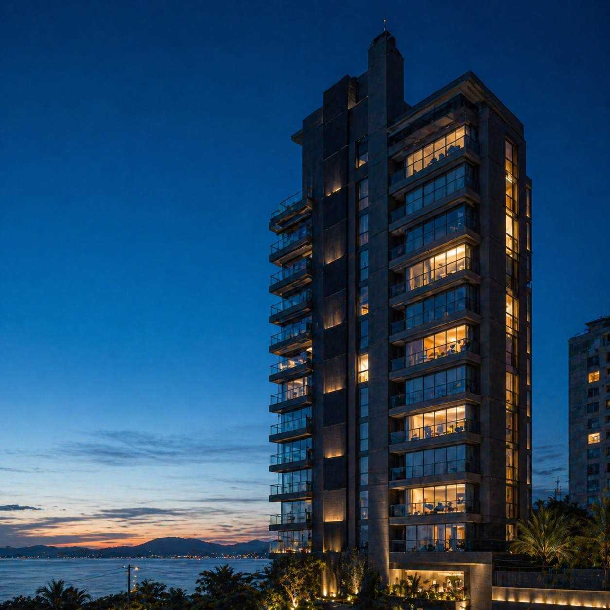 Edifício moderno na hora azul